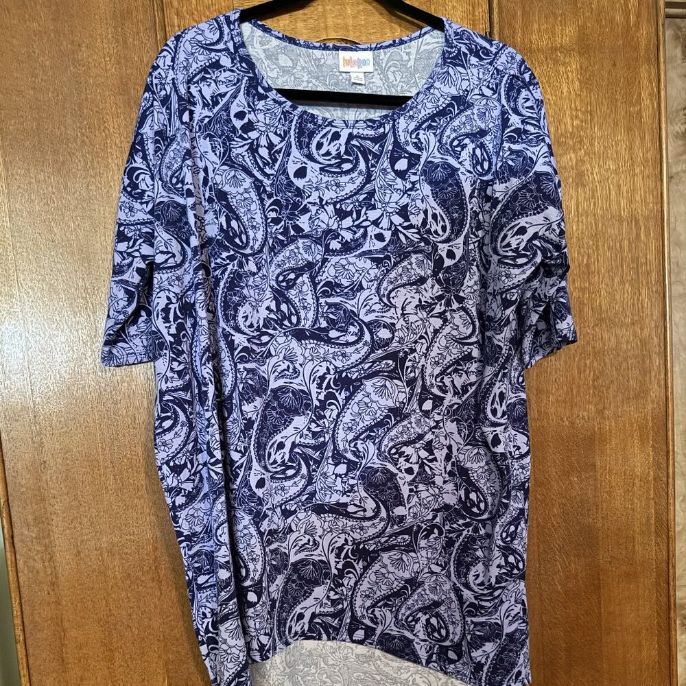 LuLaRoe Irma, size Large, Purple/Blue Paisley print